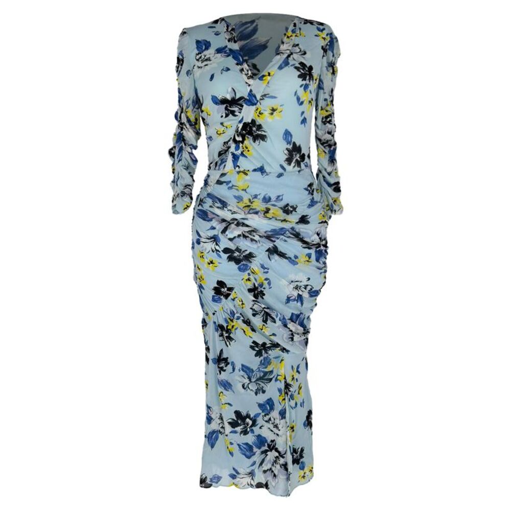 Diane Von Furstenberg Floral-Print Ruched Midi Dress in Multicolor Nylon